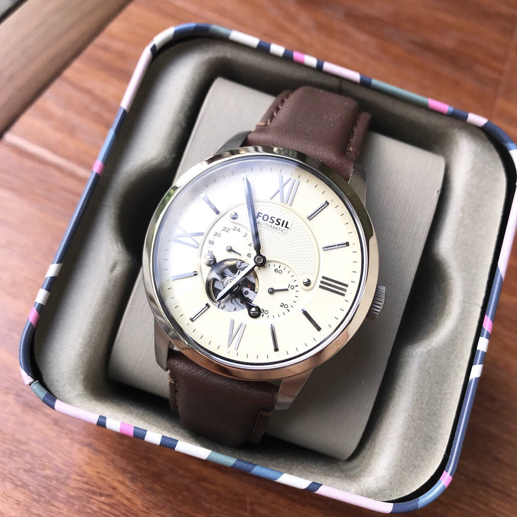 Fossil Townsman Automatic White Dial Brown Leather Strap Watch for Men - ME3064 Buy Now By Fossil