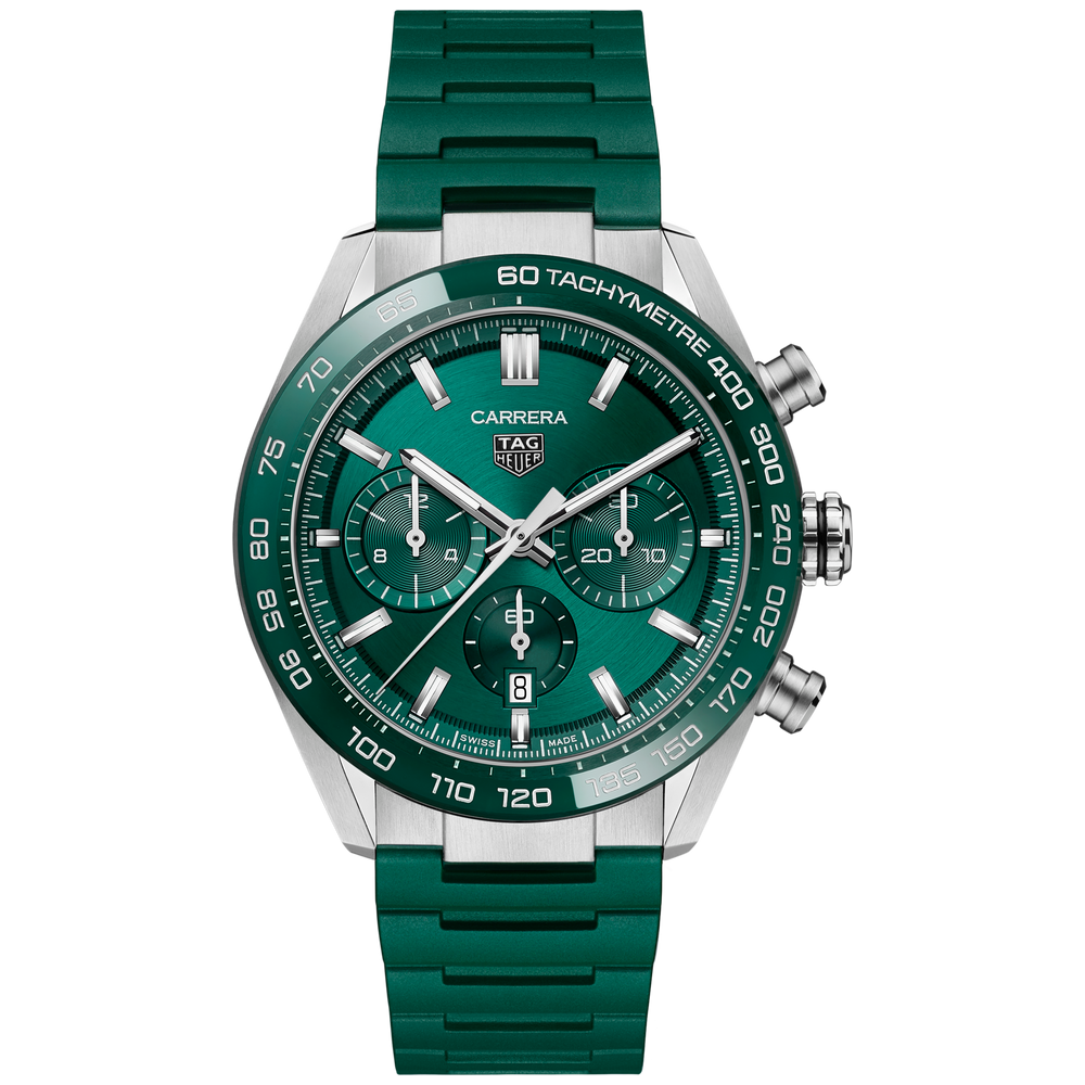 Tag Heuer Carrera Chronograph 44mm Green Dial Green Steel Strap Watch for Men - CBN2A1N.FT6238 Buy Now By Tag Heuer