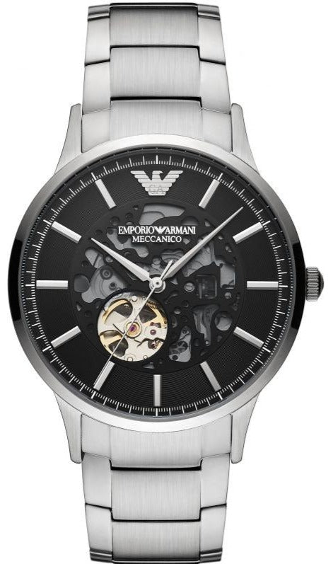 Emporio Armani Meccanico Automatic Black Dial Silver Steel Strap Watch For Men - AR60055 Buy Now By Emporio Armani