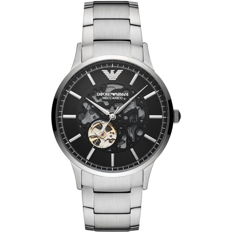 Emporio Armani Meccanico Automatic Black Dial Silver Steel Strap Watch For Men - AR60055 Buy Now By Emporio Armani