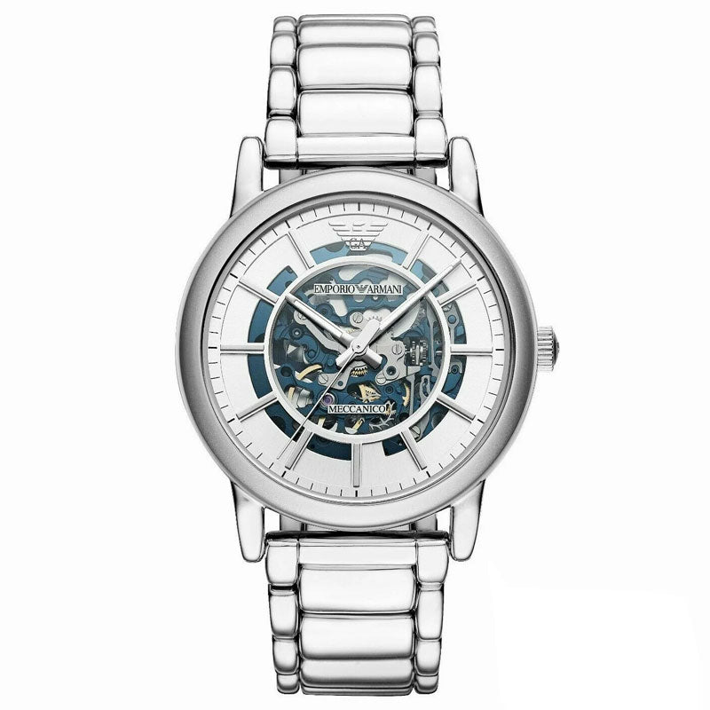 Emporio Armani Meccanico Automatic Silver Dial Silver Steel Strap Watch for Men - AR60006 Buy Now By Emporio Armani