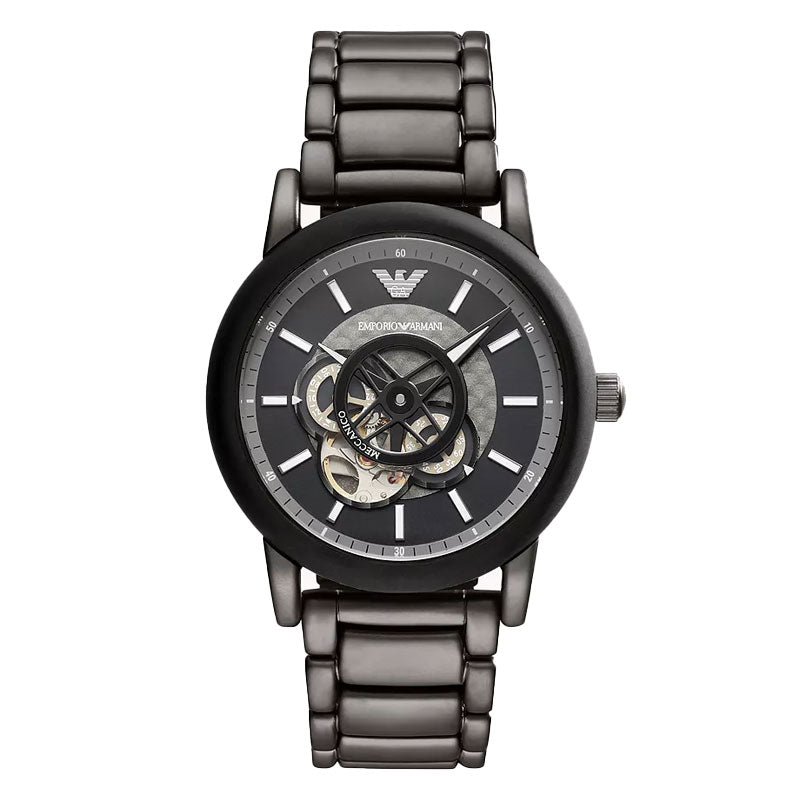 Emporio Armani Meccanico Automatic Black Dial Black Steel Strap Watch For Men - AR60010 Buy Now By Emporio Armani