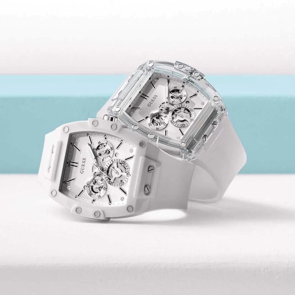 Guess Phoenix Multi Function Silver Dial White Rubber Strap Watch for Men - GW0203G1 Buy Now By Guess