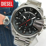 Diesel Mega Chief Chronograph Black Dial Silver Steel Strap Watch For Men - DZ4308 Buy Now By Diesel
