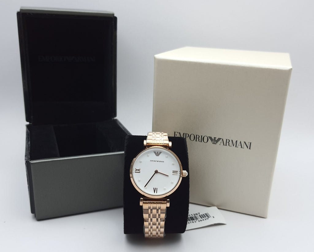 Emporio Armani Gianni T-Bar Quartz White Dial Rose Gold Steel Strap Watch For Women - AR11267 Buy Now By Emporio Armani
