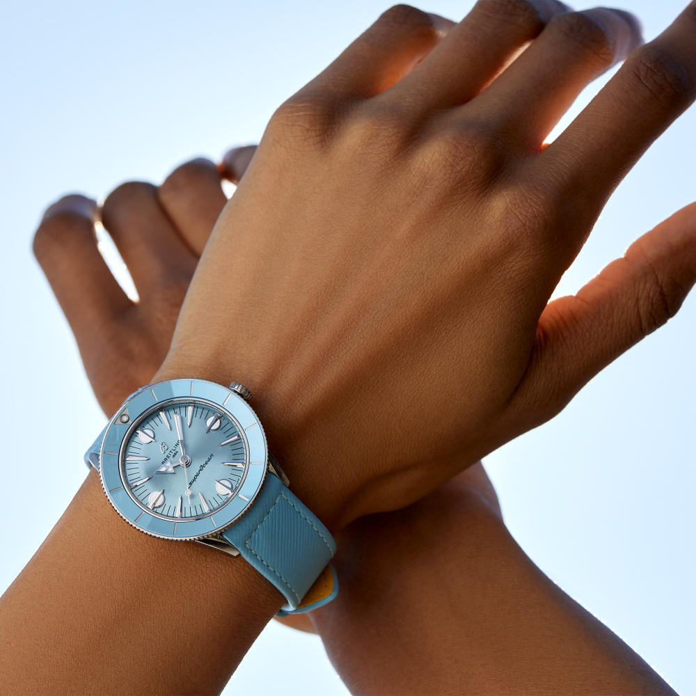 Breitling Superocean Heritage '57 Pastel Paradise Blue Dial Blue Leather Strap Watch for Women - A10340161C1X1