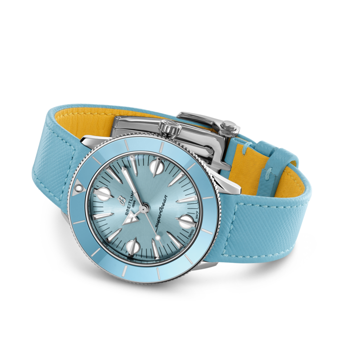 Breitling Superocean Heritage '57 Pastel Paradise Blue Dial Blue Leather Strap Watch for Women - A10340161C1X1 Buy Now By Breitling