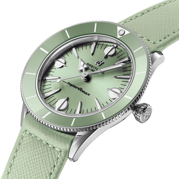 Breitling Superocean Heritage '57 Pastel Paradise Green Dial Green Leather Strap Watch for Women - A10340361L1X1 Buy Now By Breitling