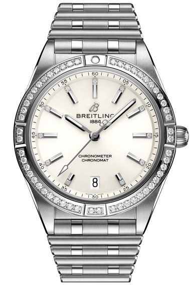 Breitling Chronomat Automatic 36 Diamonds White Dial Silver Steel Strap Watch for Women - A10380591A1A1 Buy Now By Breitling