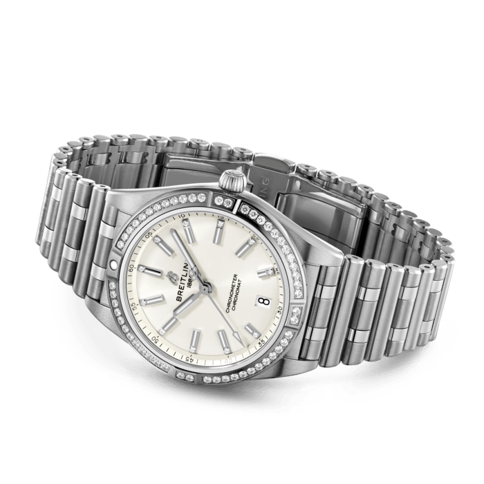 Breitling Chronomat Automatic 36 Diamonds White Dial Silver Steel Strap Watch for Women - A10380591A1A1 Buy Now By Breitling