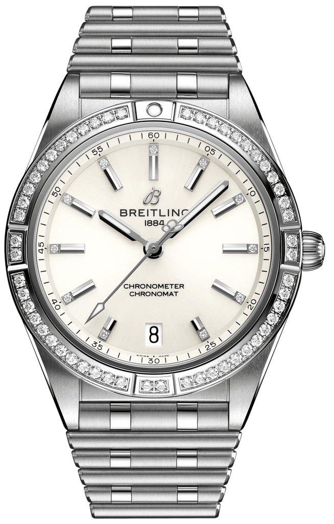 Breitling Chronomat Automatic 36 Diamonds White Dial Silver Steel Strap Watch for Women - A10380591A1A1 Buy Now By Breitling