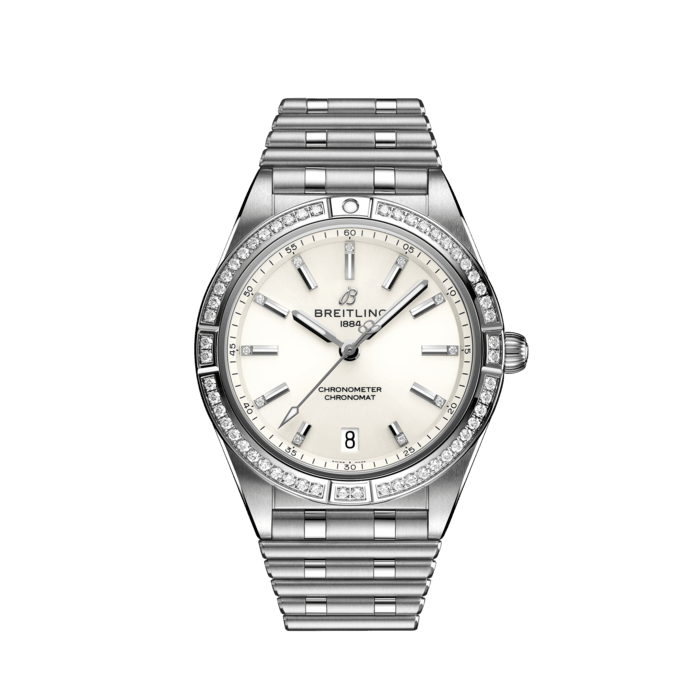 Breitling Chronomat Automatic 36 Diamonds White Dial Silver Steel Strap Watch for Women - A10380591A1A1 Buy Now By Breitling
