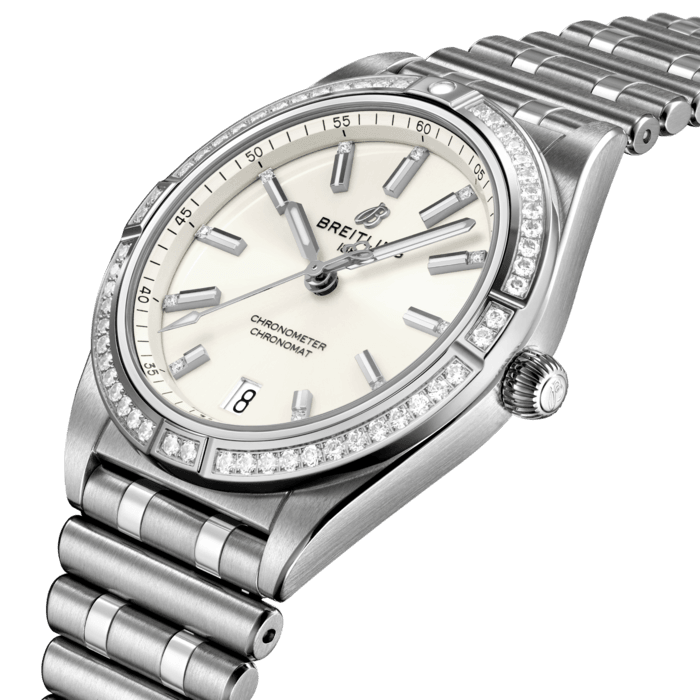 Breitling Chronomat Automatic 36 Diamonds White Dial Silver Steel Strap Watch for Women - A10380591A1A1 Buy Now By Breitling