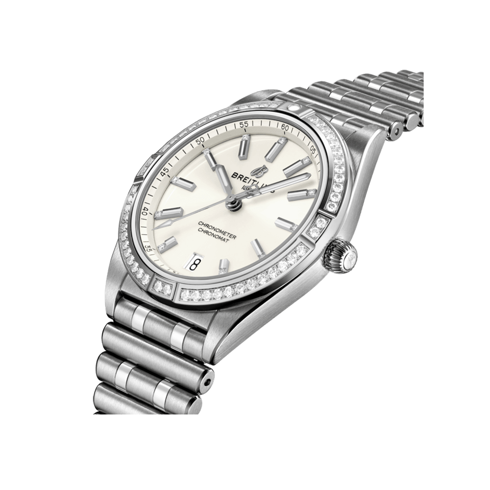 Breitling Chronomat Automatic 36 Diamonds White Dial Silver Steel Strap Watch for Women - A10380591A1A1 Buy Now By Breitling