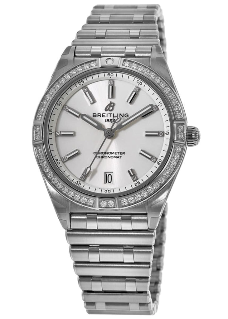 Breitling Chronomat Automatic 36 Diamonds White Dial Silver Steel Strap Watch for Women - A10380591A1A1 Buy Now By Breitling