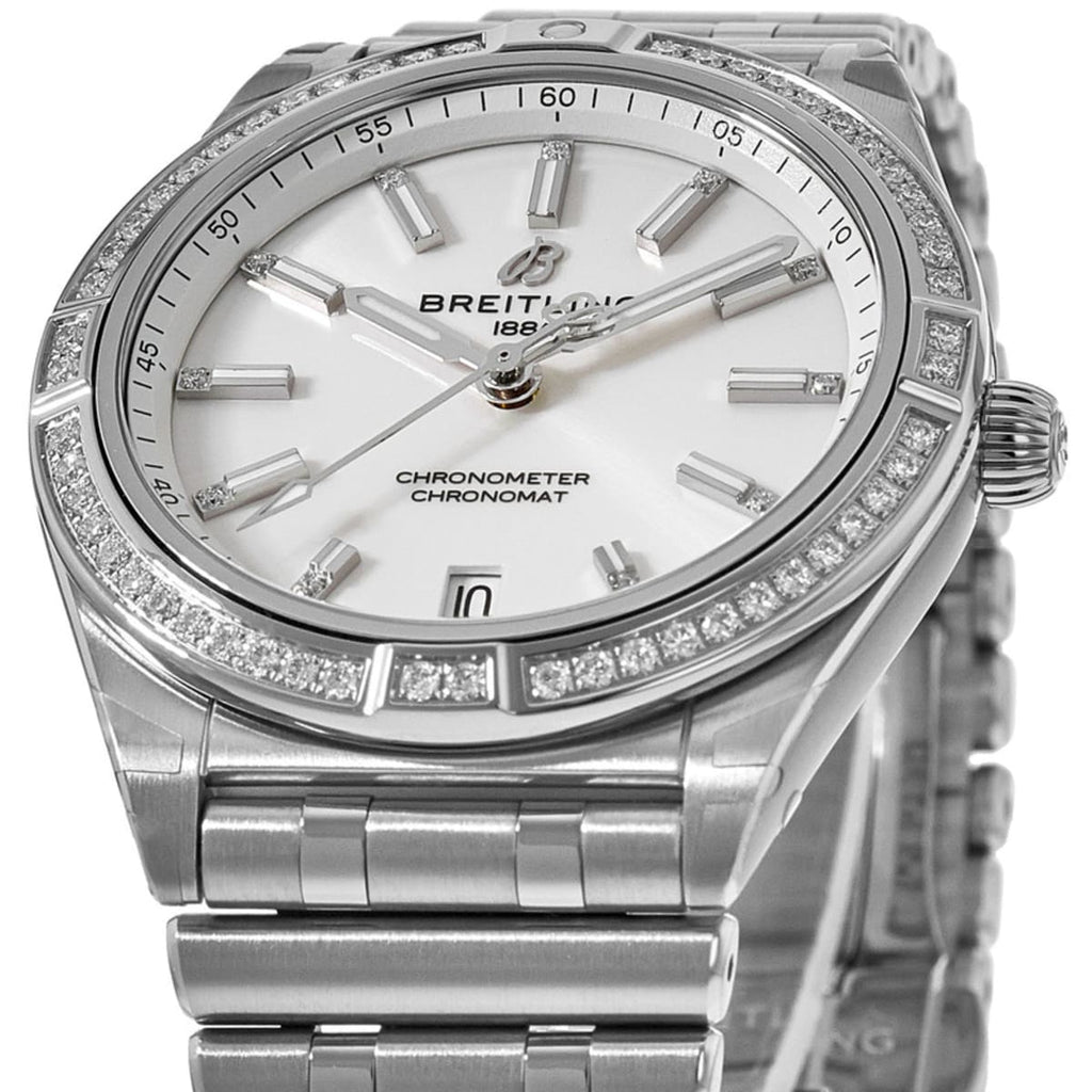 Breitling Chronomat Automatic 36 Diamonds White Dial Silver Steel Strap Watch for Women - A10380591A1A1 Buy Now By Breitling