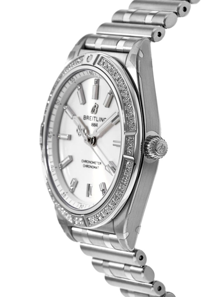 Breitling Chronomat Automatic 36 Diamonds White Dial Silver Steel Strap Watch for Women - A10380591A1A1 Buy Now By Breitling