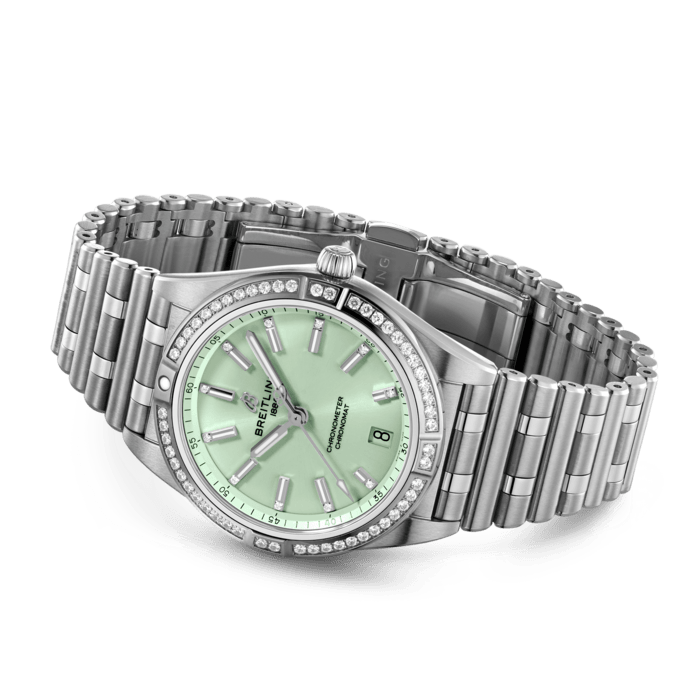 Breitling Chronomat Automatic 36 Diamonds Green Dial Two Tone Steel Strap Watch for Women - A10380591L1A1 Buy Now By Breitling