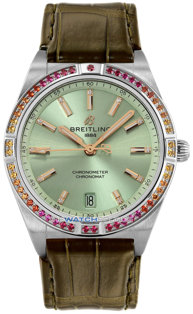 Breitling Chronomat Automatic 36 South Sea Green Dial Green Leather Strap Watch for Women - A10380611L1P1 Buy Now By Breitling