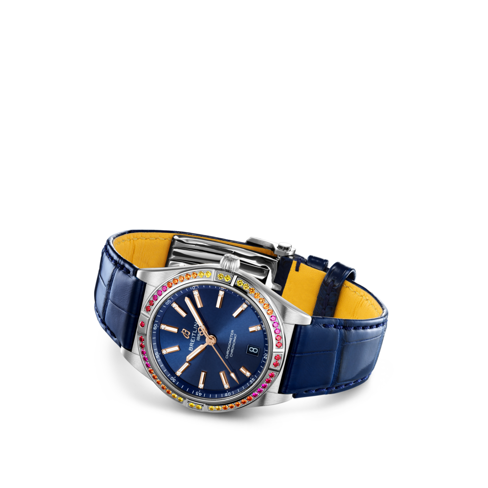 Breitling Chronomat Automatic 36 South Sea Blue Dial Blue Leather Strap Watch for Women - A10380611C1P1 Buy Now By Breitling