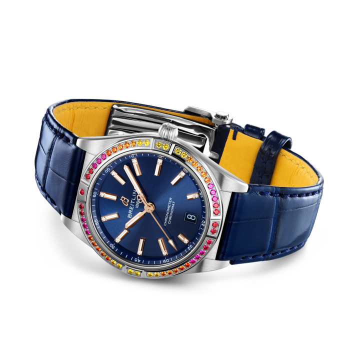 Breitling Chronomat Automatic 36 South Sea Blue Dial Blue Leather Strap Watch for Women - A10380611C1P1 Buy Now By Breitling