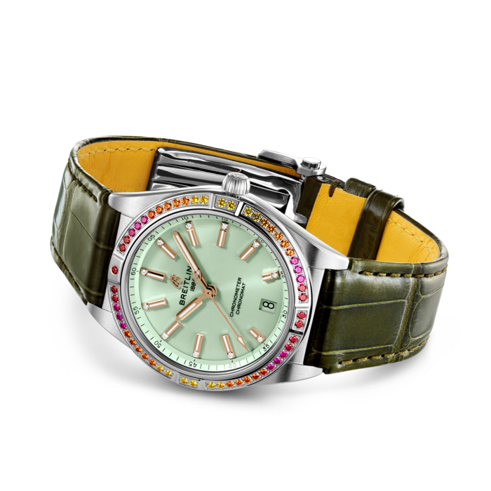 Breitling Chronomat Automatic 36 South Sea Green Dial Green Leather Strap Watch for Women - A10380611L1P1 Buy Now By Breitling