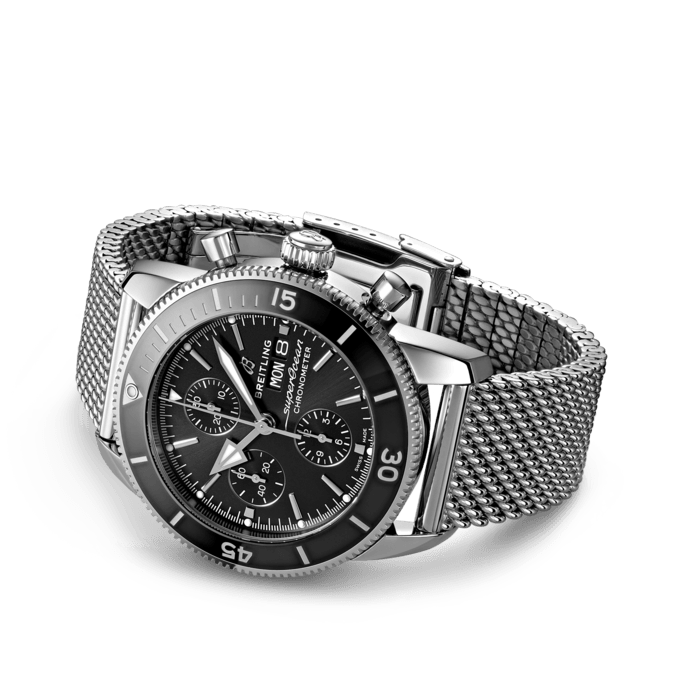 Breitling Superocean Heritage Chronograph 44 Black Dial Silver Mesh Bracelet Watch for Men - A13313121B1A1 Buy Now By Breitling