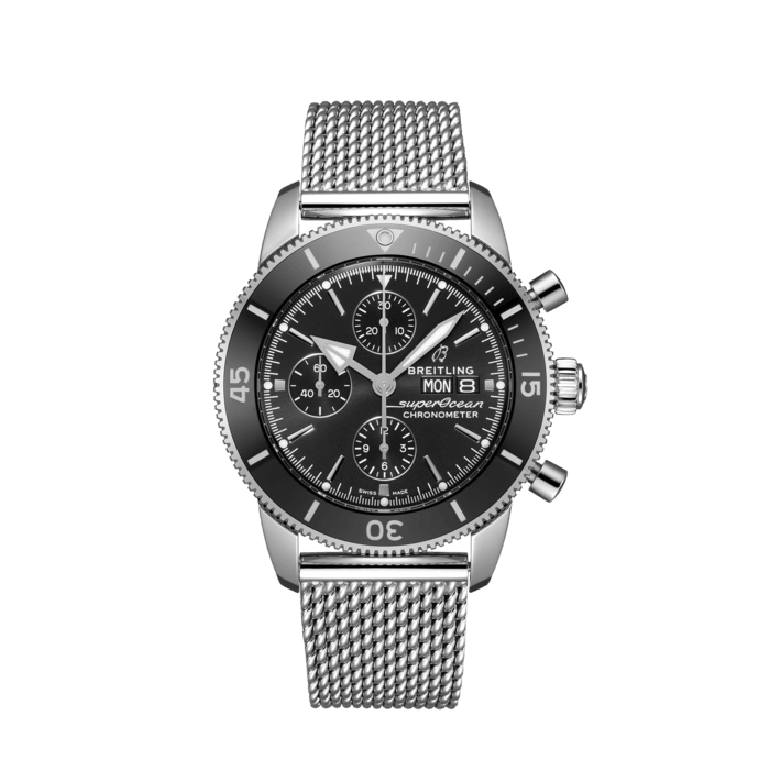Breitling Superocean Heritage Chronograph 44 Black Dial Silver Mesh Bracelet Watch for Men - A13313121B1A1 Buy Now By Breitling