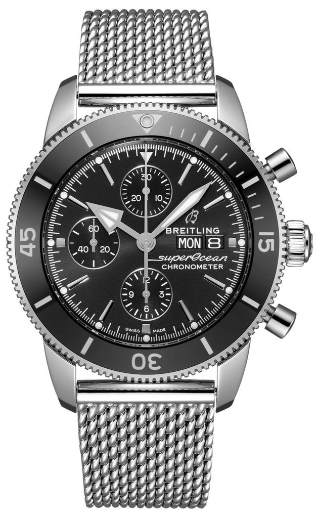 Breitling Superocean Heritage Chronograph 44 Black Dial Silver Mesh Bracelet Watch for Men - A13313121B1A1 Buy Now By Breitling