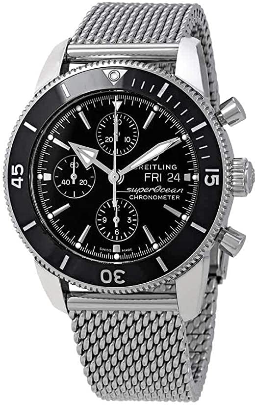 Breitling Superocean Heritage Chronograph 44 Black Dial Silver Mesh Bracelet Watch for Men - A13313121B1A1 Buy Now By Breitling