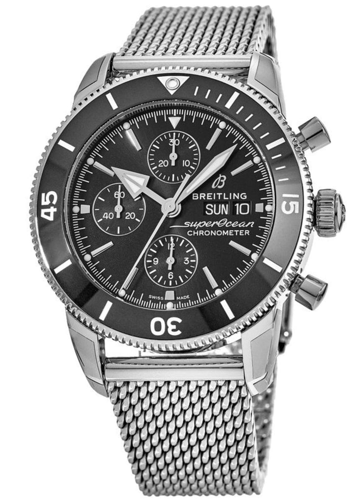 Breitling Superocean Heritage Chronograph 44 Black Dial Silver Mesh Bracelet Watch for Men - A13313121B1A1 Buy Now By Breitling