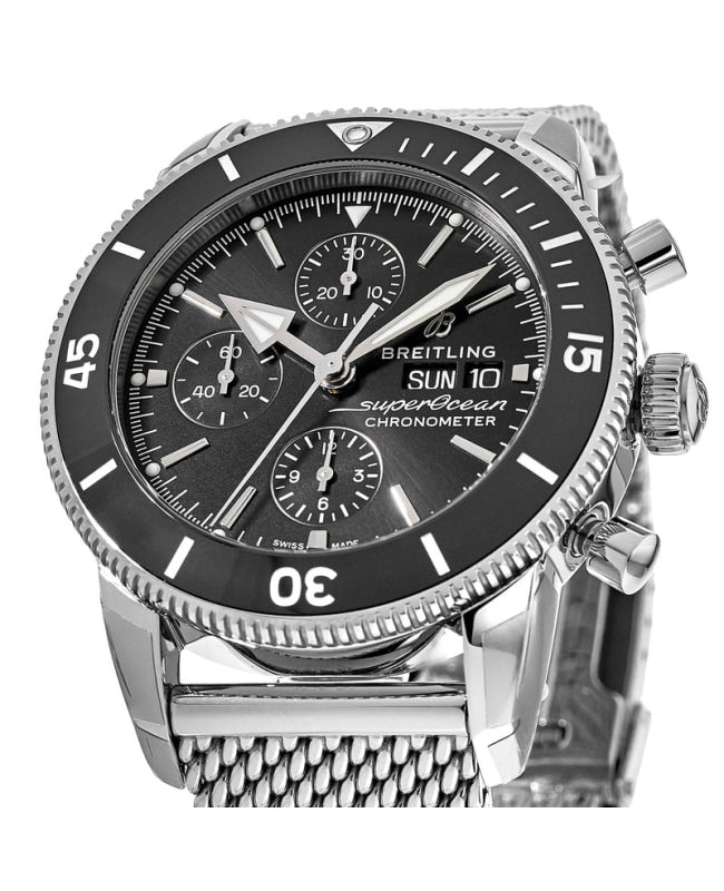 Breitling Superocean Heritage Chronograph 44 Black Dial Silver Mesh Bracelet Watch for Men - A13313121B1A1 Buy Now By Breitling