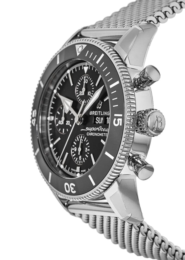 Breitling Superocean Heritage Chronograph 44 Black Dial Silver Mesh Bracelet Watch for Men - A13313121B1A1 Buy Now By Breitling
