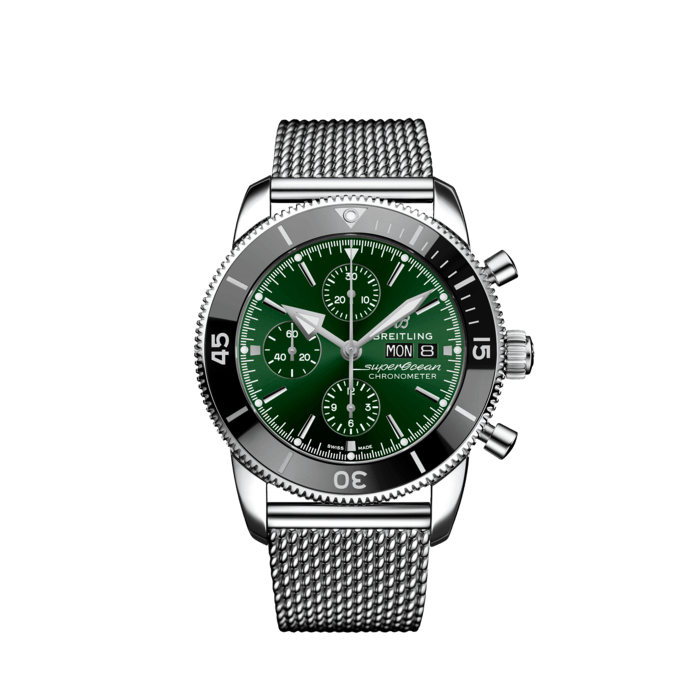 Breitling Superocean Heritage Chronograph 44 Green Dial Silver Mesh Bracelet Watch for Men - A13313121L1A1 Buy Now By Breitling