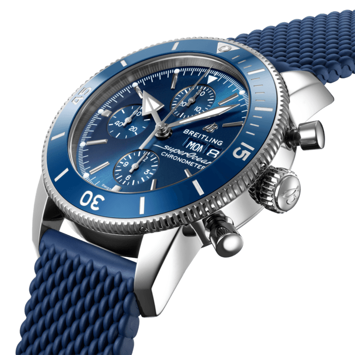 Breitling Superocean Heritage Chronograph 44 Blue Dial Blue Mesh Bracelet Watch for Men - A13313161C1S1 Buy Now By Breitling