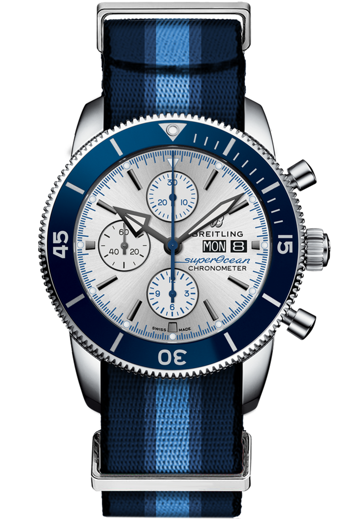 Breitling Superocean Heritage Chronograph 44 Ocean Conservancy Silver Dial Two Tone NATO Strap Watch for Men - A133131A1G1W1 Buy Now By Breitling
