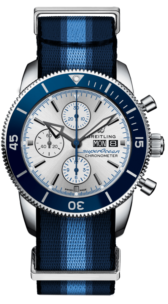 Breitling Superocean Heritage Chronograph 44 Ocean Conservancy Silver Dial Two Tone NATO Strap Watch for Men - A133131A1G1W1 Buy Now By Breitling