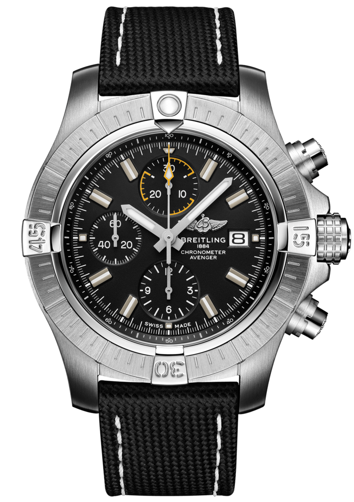 Breitling Avenger Chronograph 45mm Black Dial Black Leather Strap Watch for Men - A13317101B1X1 Buy Now By Breitling