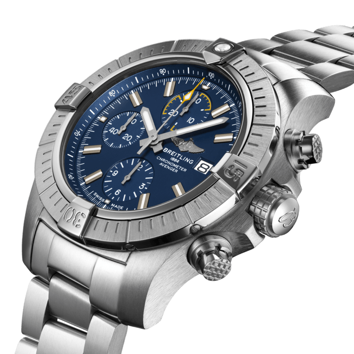 Breitling Avenger Chronograph 45mm Blue Dial Silver Steel Strap Watch for Men - A13317101C1A1 Buy Now By Breitling
