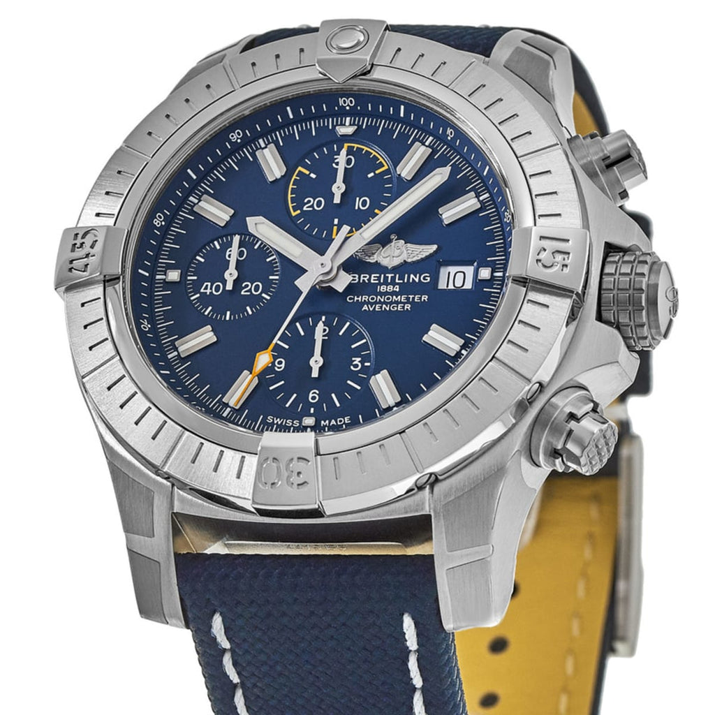 Breitling Avenger Chronograph 45mm Blue Dial Blue Calfskin Strap Watch for Men - A13317101C1X2 Buy Now By Breitling