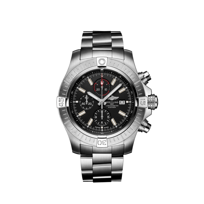 Breitling Super Avenger Chronograph 48 Black Dial Silver Steel Strap Watch for Men - A13375101B1A1 Buy Now By Breitling