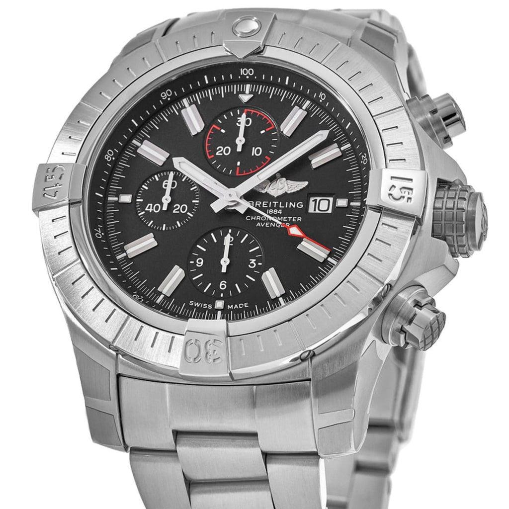 Breitling Super Avenger Chronograph 48 Black Dial Silver Steel Strap Watch for Men - A13375101B1A1 Buy Now By Breitling