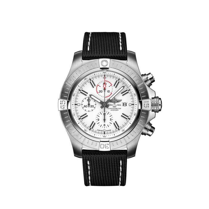 Breitling Super Avenger Chronograph 48 White Dial Black Nylon Strap Watch for Men - A133751A1A1X1 Buy Now By Breitling