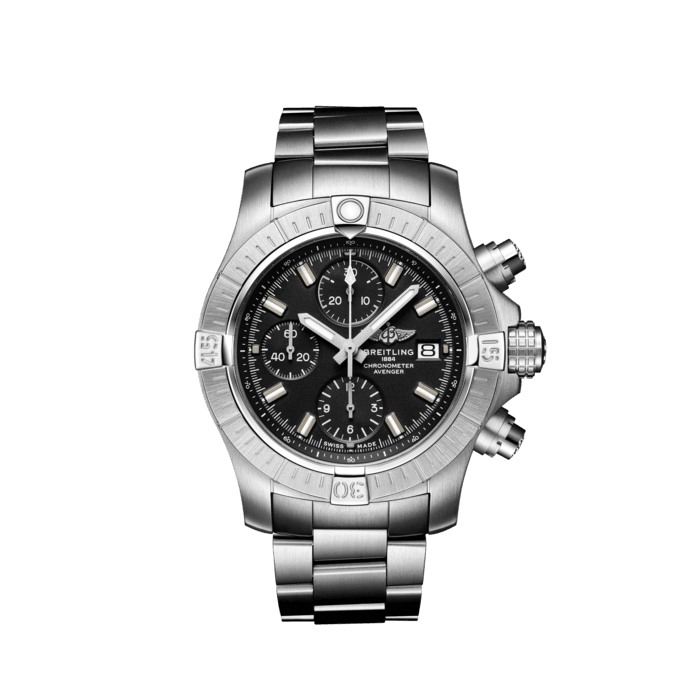 Breitling Avenger Chronograph 43 Black Dial Silver Steel Strap Watch for Men - A13385101B1A1 Buy Now By Breitling
