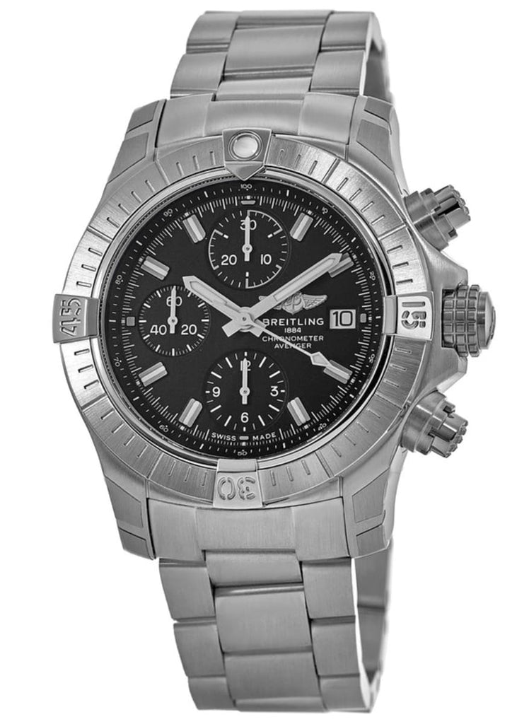 Breitling Avenger Chronograph 43 Black Dial Silver Steel Strap Watch for Men - A13385101B1A1 Buy Now By Breitling
