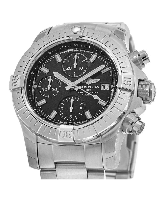 Breitling Avenger Chronograph 43 Black Dial Silver Steel Strap Watch for Men - A13385101B1A1 Buy Now By Breitling
