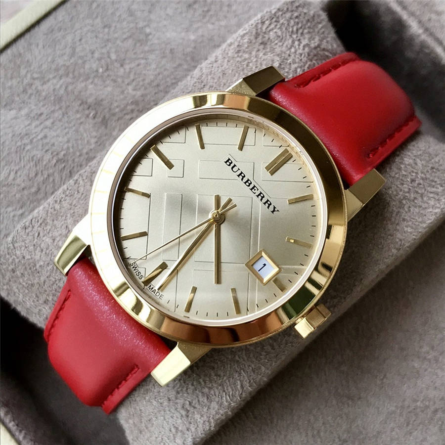 Burberry The City Gold Dial Red Leather Strap Watch for Women - BU9140 Buy Now By Burberry