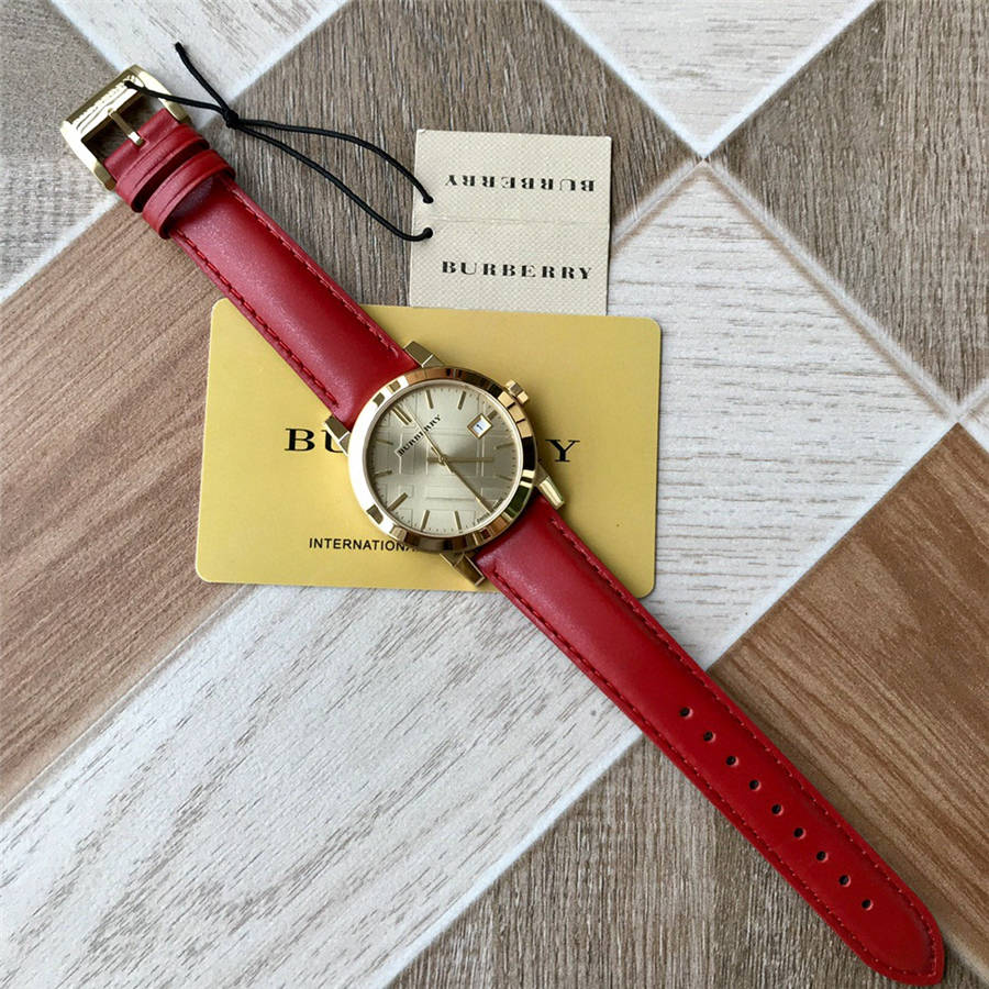 Burberry The City Gold Dial Red Leather Strap Watch for Women - BU9140 Buy Now By Burberry