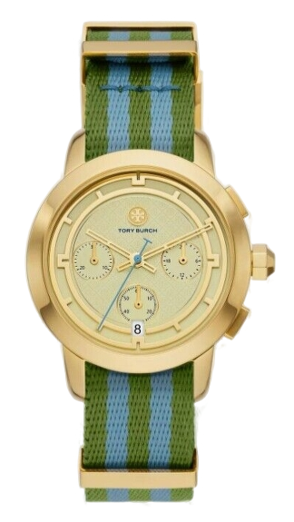 Tory Burch The Tory Chronograph White Dial Two Tone NATO Strap Watch for Women - TBW1037 Buy Now By Tory Burch