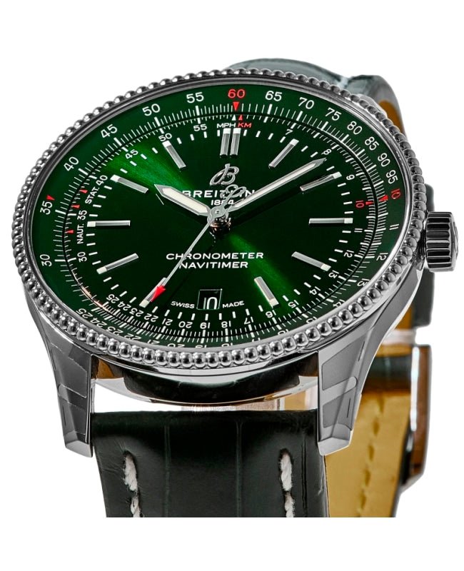 Breitling Navitimer Automatic 41mm Green Dial Green Leather Strap Watch for Men - A17326361L1P1 Buy Now By Breitling